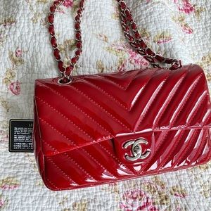 Chanel red chevron small/medium flap bag